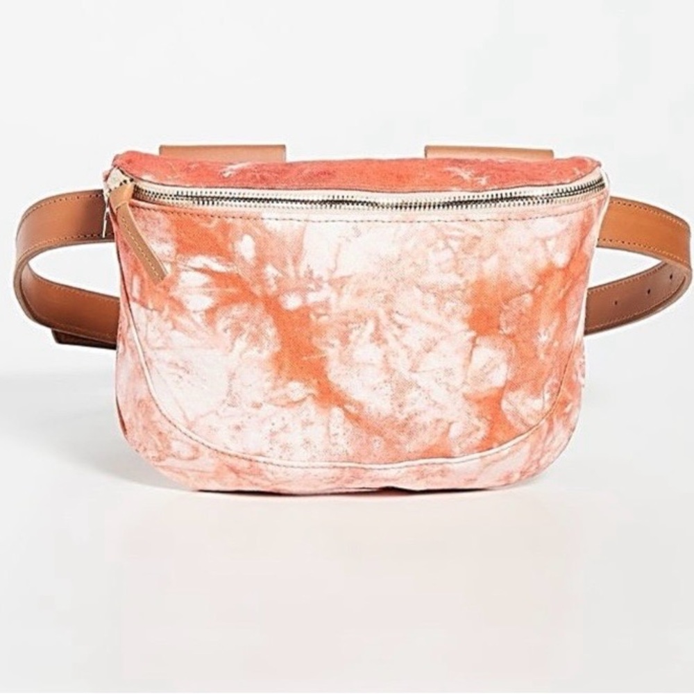 Clare V. Tie-Dye Coral Crossbody Belt Bag with Tan Strap